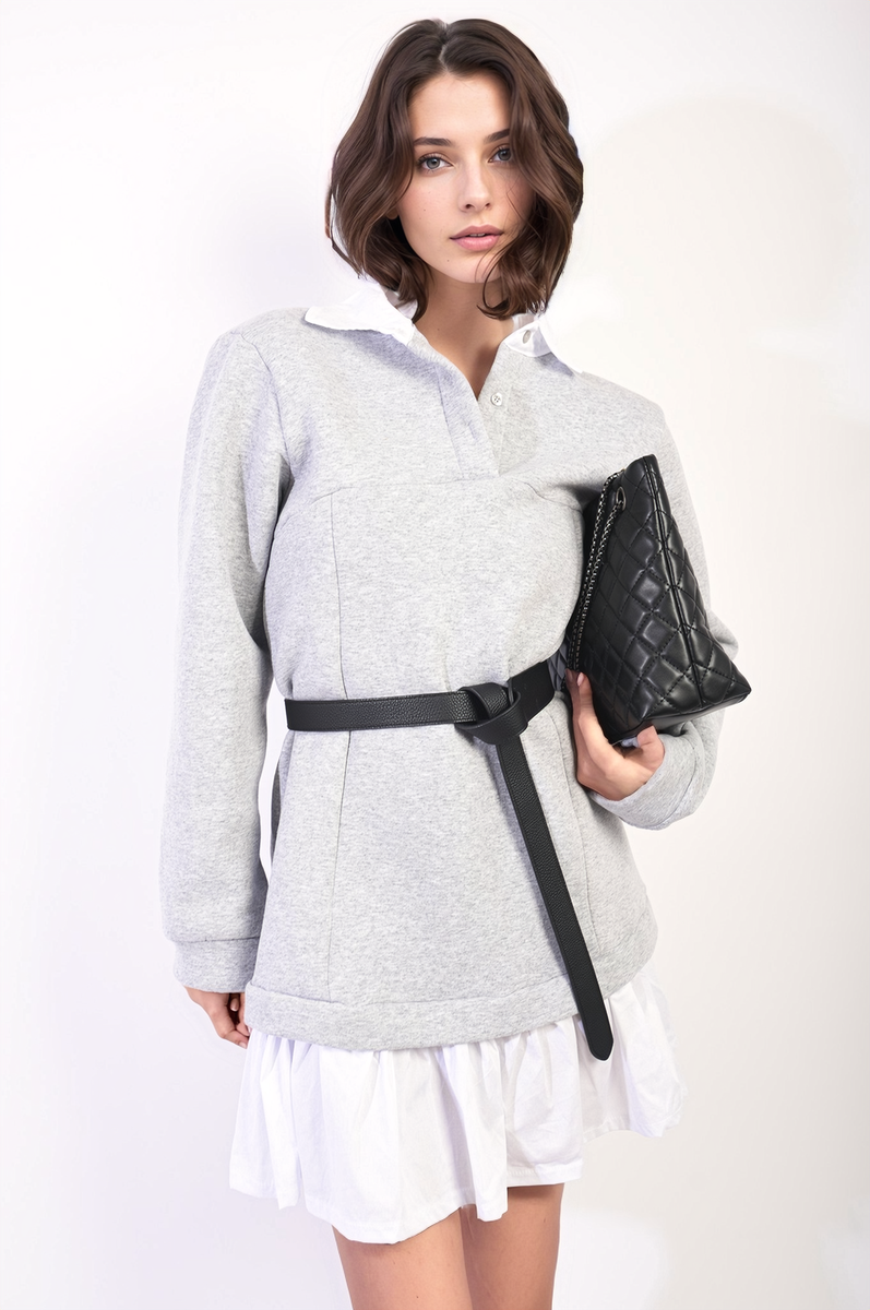 Collared Long Sleeve Mini Dress-5