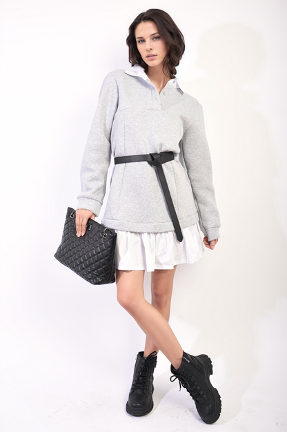 Collared Long Sleeve Mini Dress-4