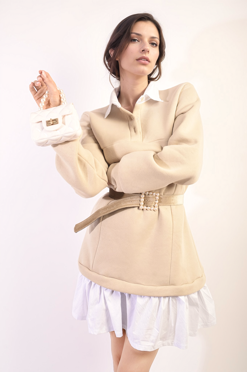 Collared Long Sleeve Mini Dress-1