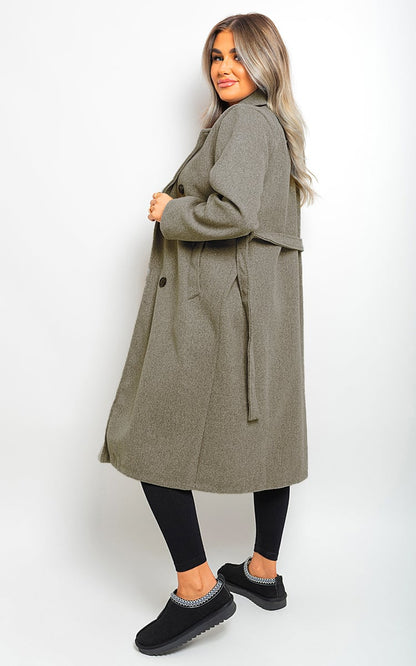 Button Detail Belted Trench Coat-5