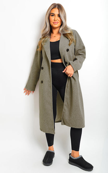 Button Detail Belted Trench Coat-4