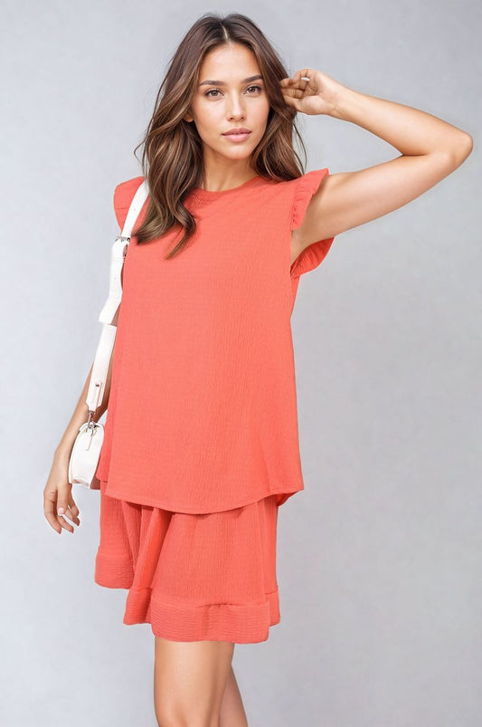 Ruffle Trim Sleeve Top and Shorts Co-ord Set-10