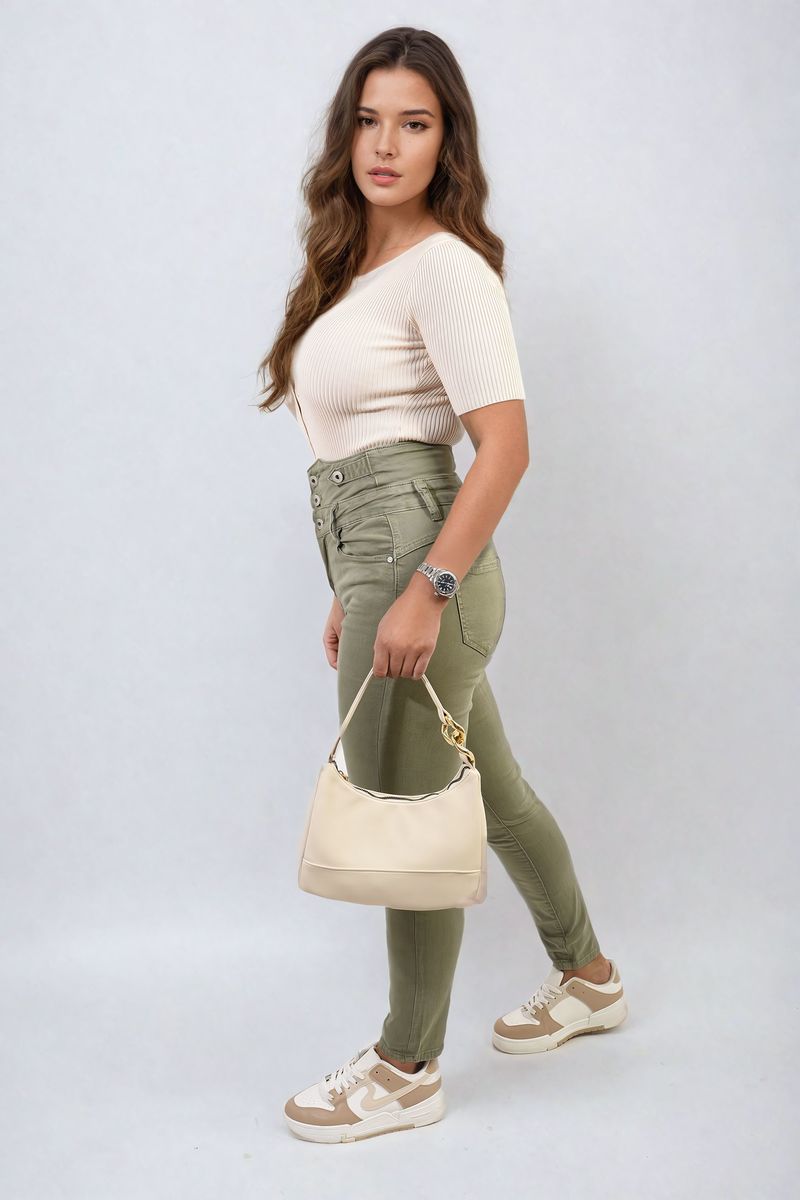 High Waist Button Skinny Jeans-7