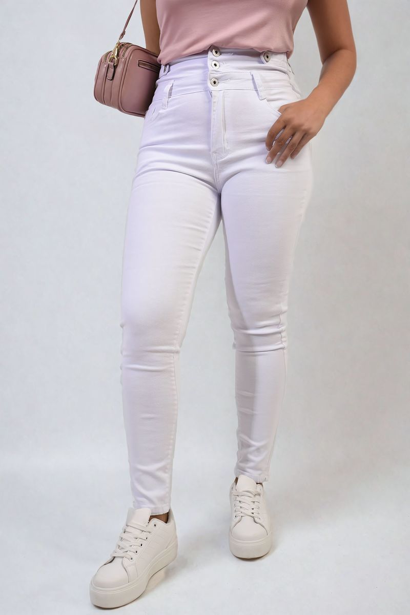 High Waist Button Skinny Jeans-4