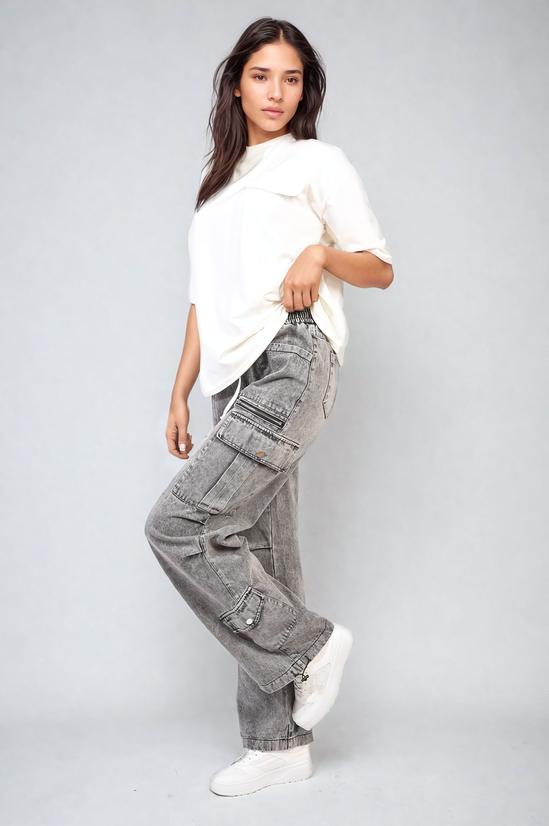 Multi Pockets Drawstring Cargo Jeans-6