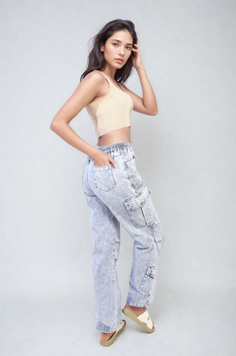 Multi Pockets Drawstring Cargo Jeans-2