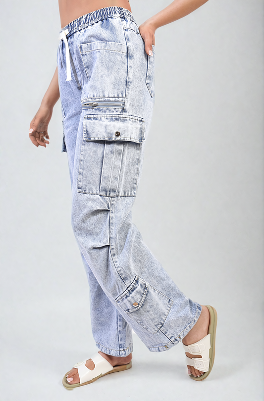 Multi Pockets Drawstring Cargo Jeans-0