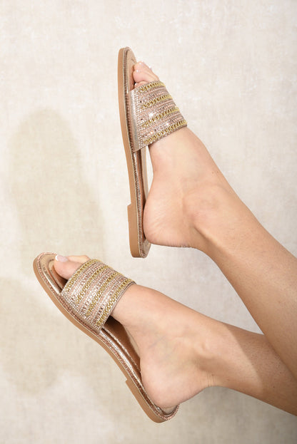 Open Toe Embellished Flat Sandals-3