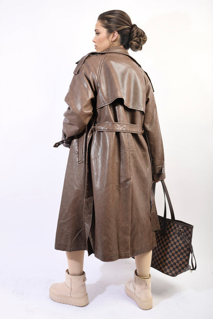 Lapel Neck Belted Trench Coat Jacket-1