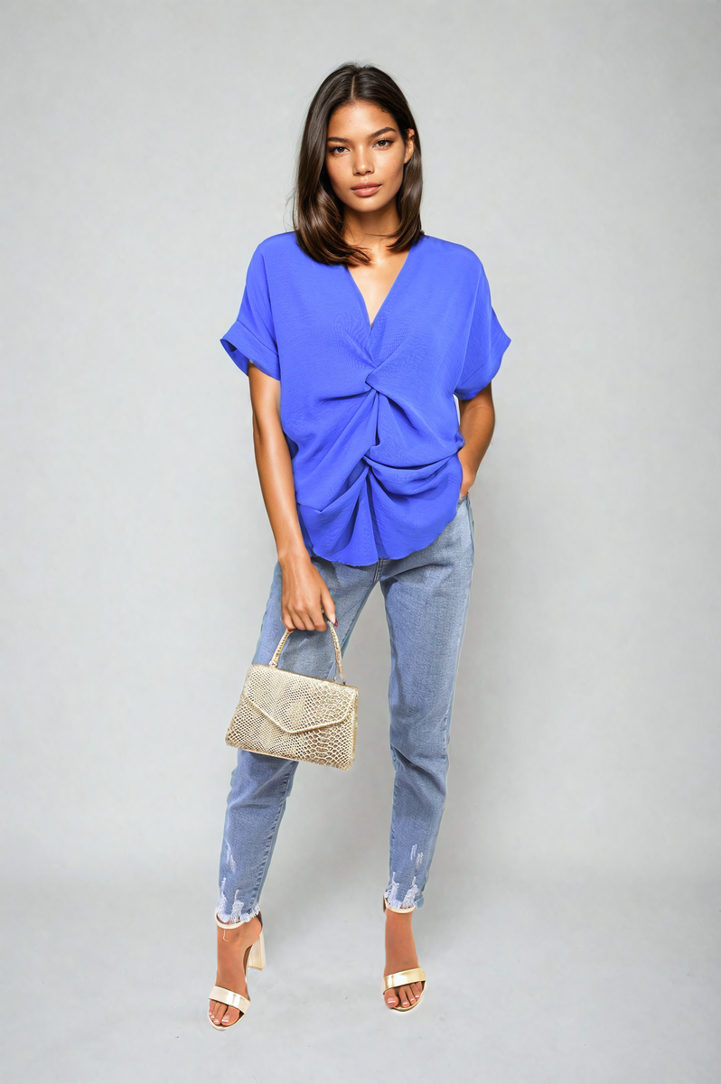 V-Neck Twist Front Top-8