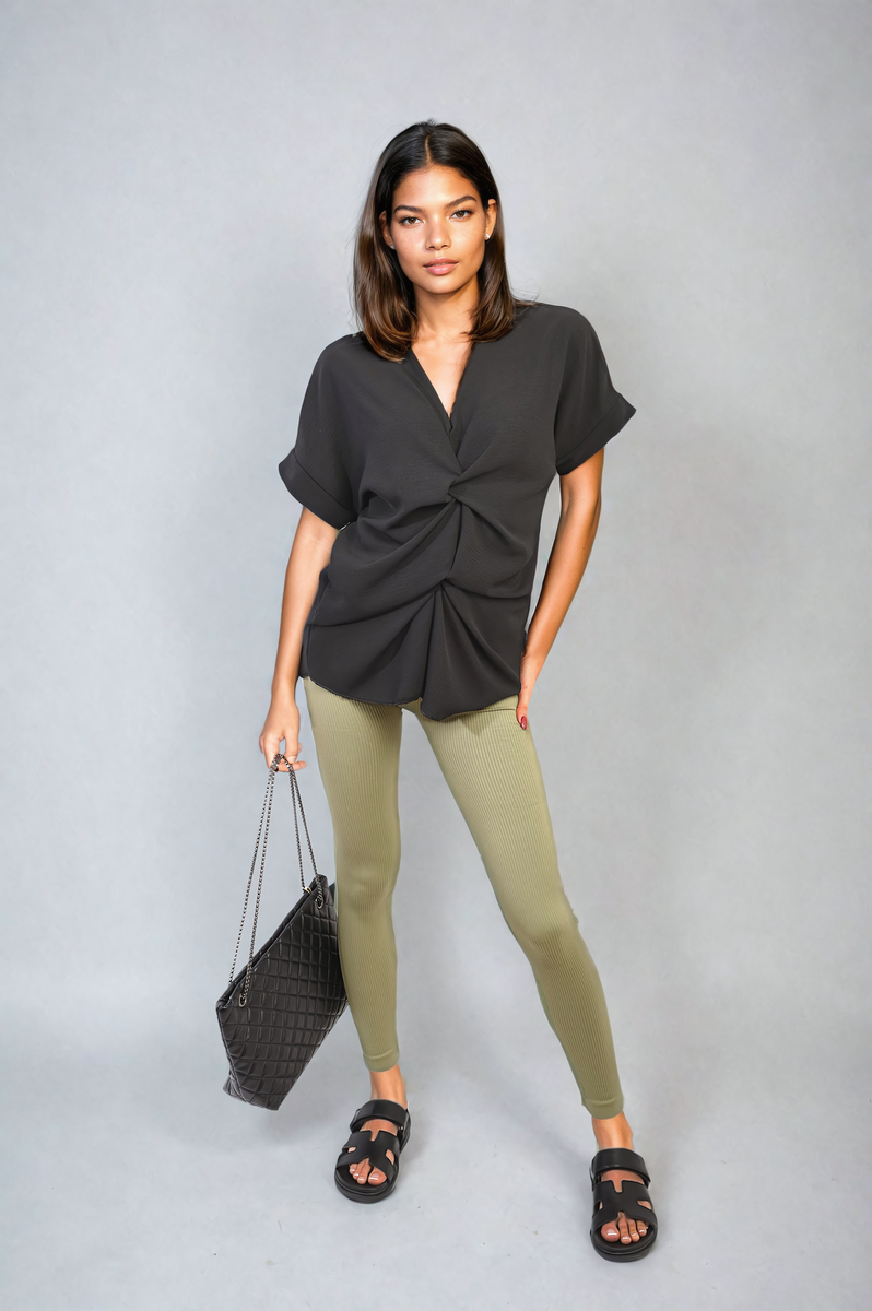V-Neck Twist Front Top-5