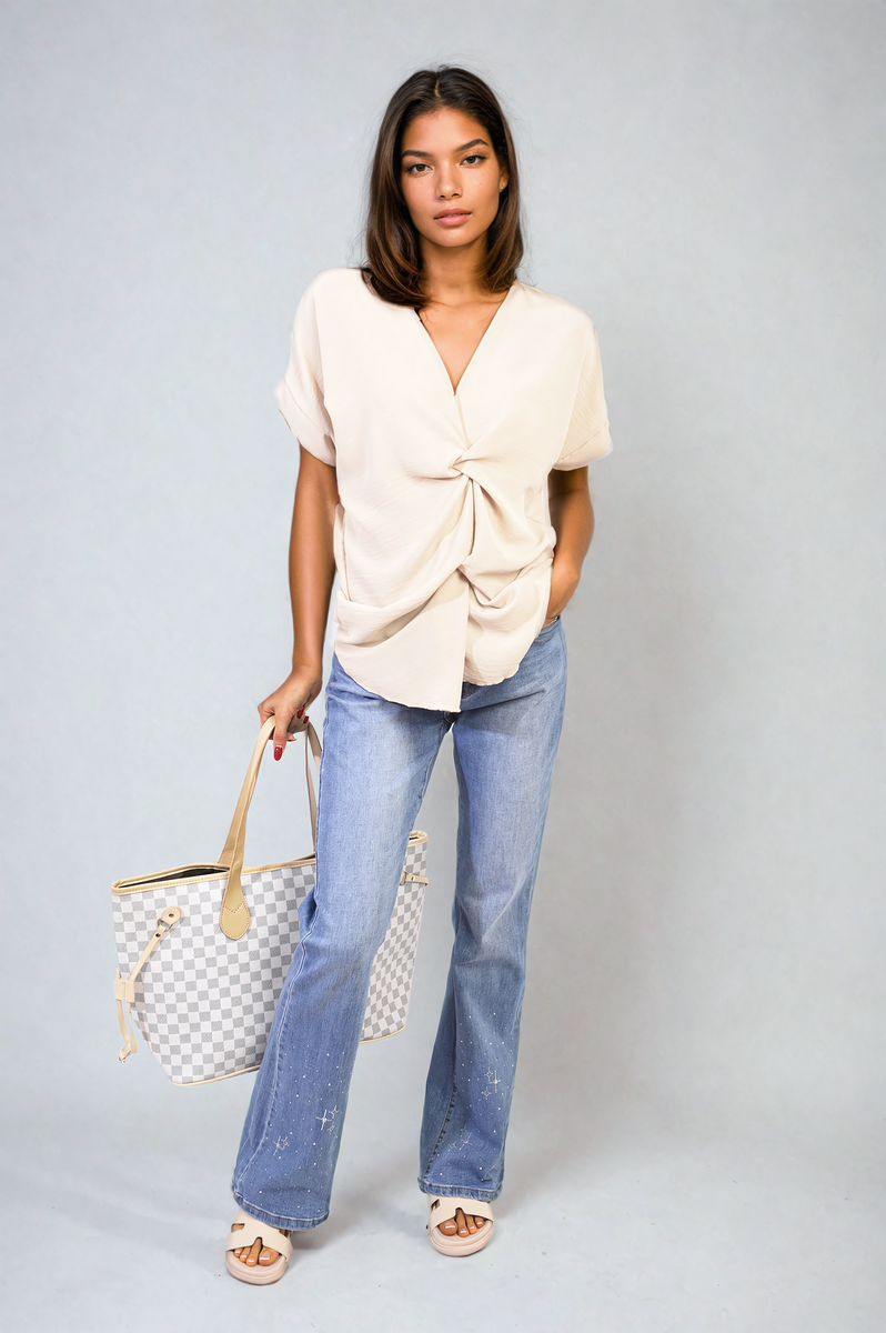 V-Neck Twist Front Top-0