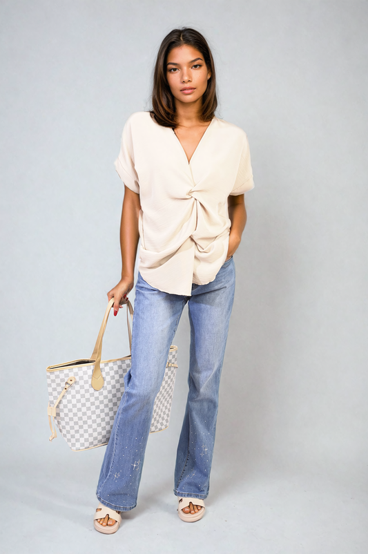 V-Neck Twist Front Top-0