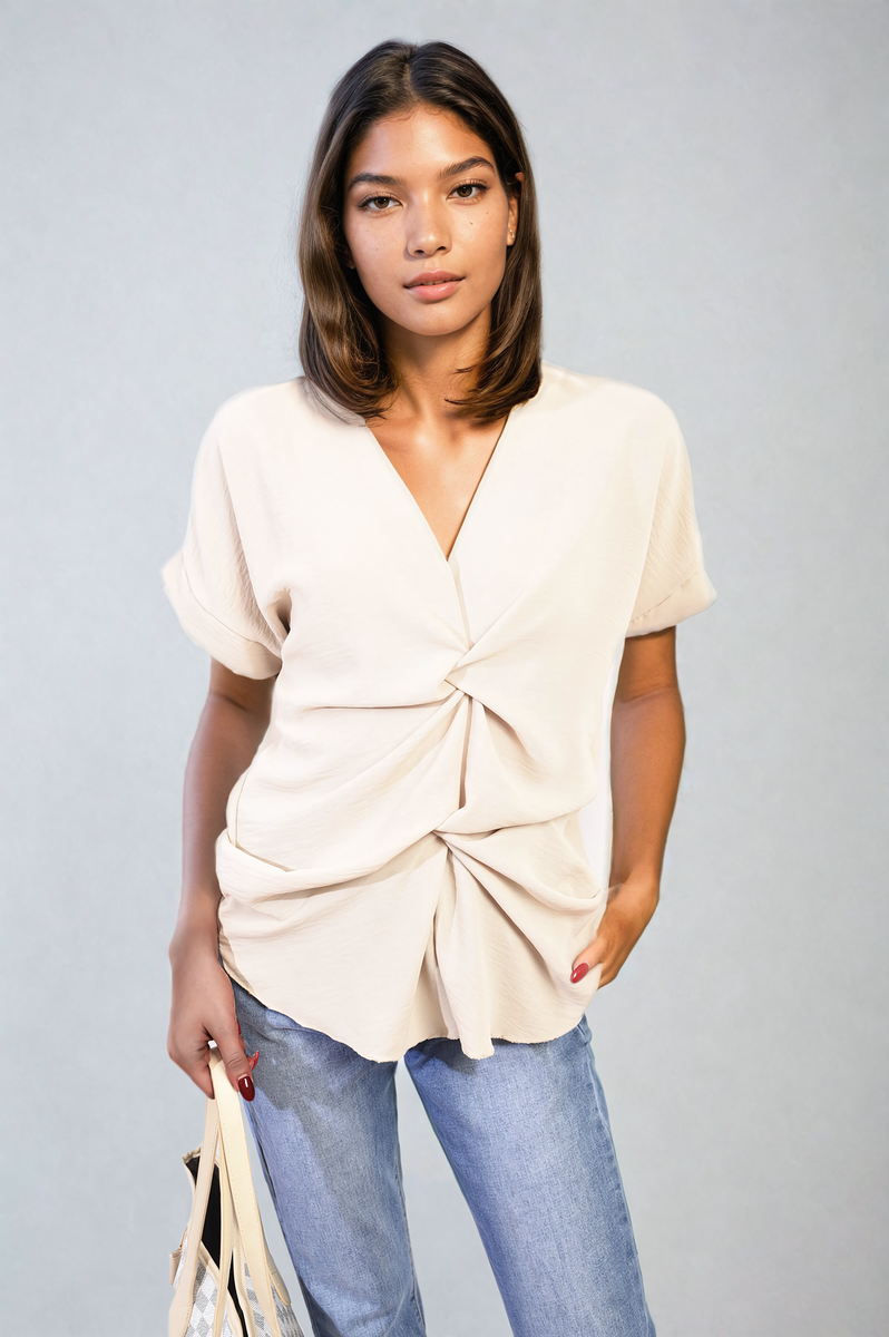 V-Neck Twist Front Top-1