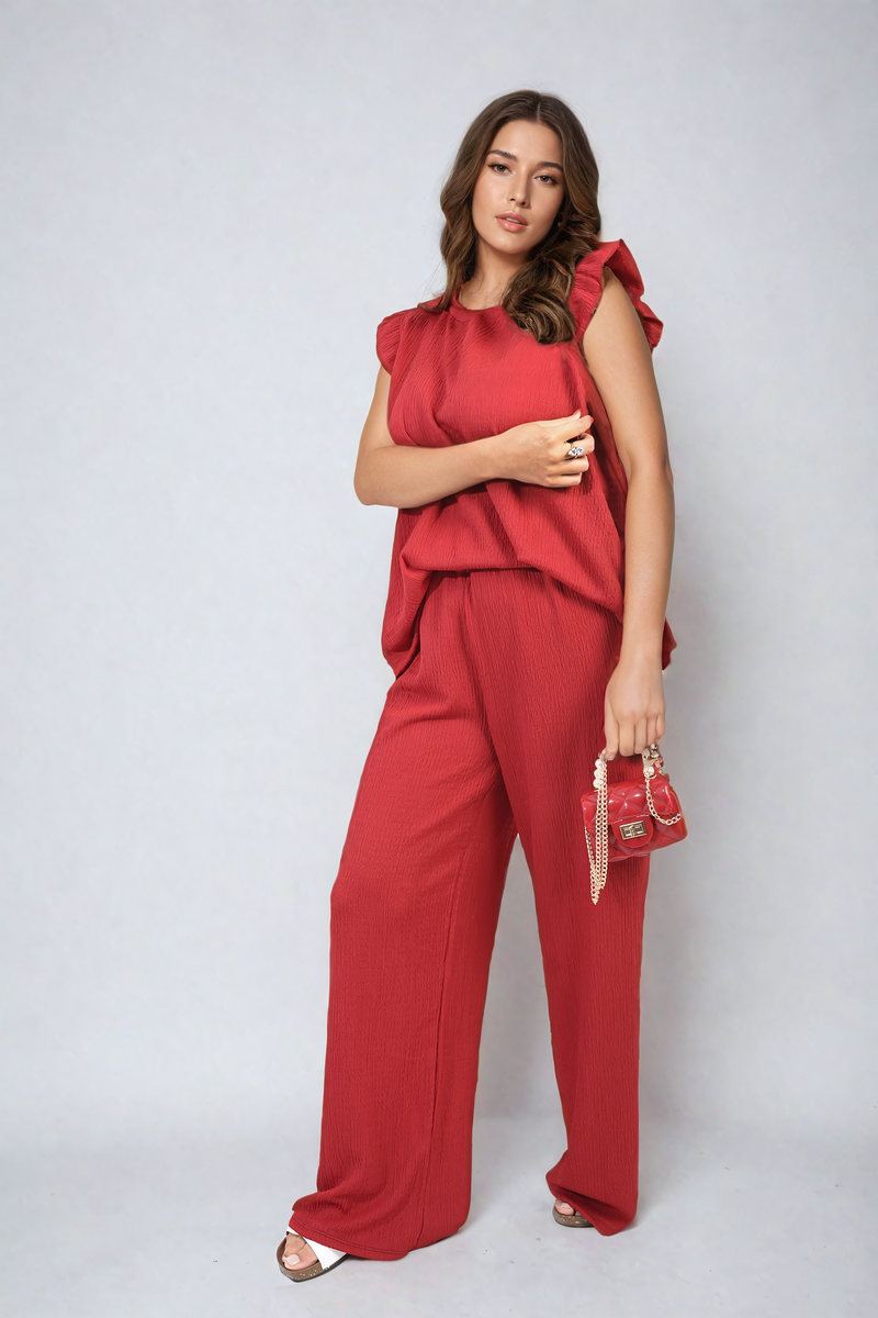 Ruffle Trim Top and Wide Leg Trouser Co-ord Set-3