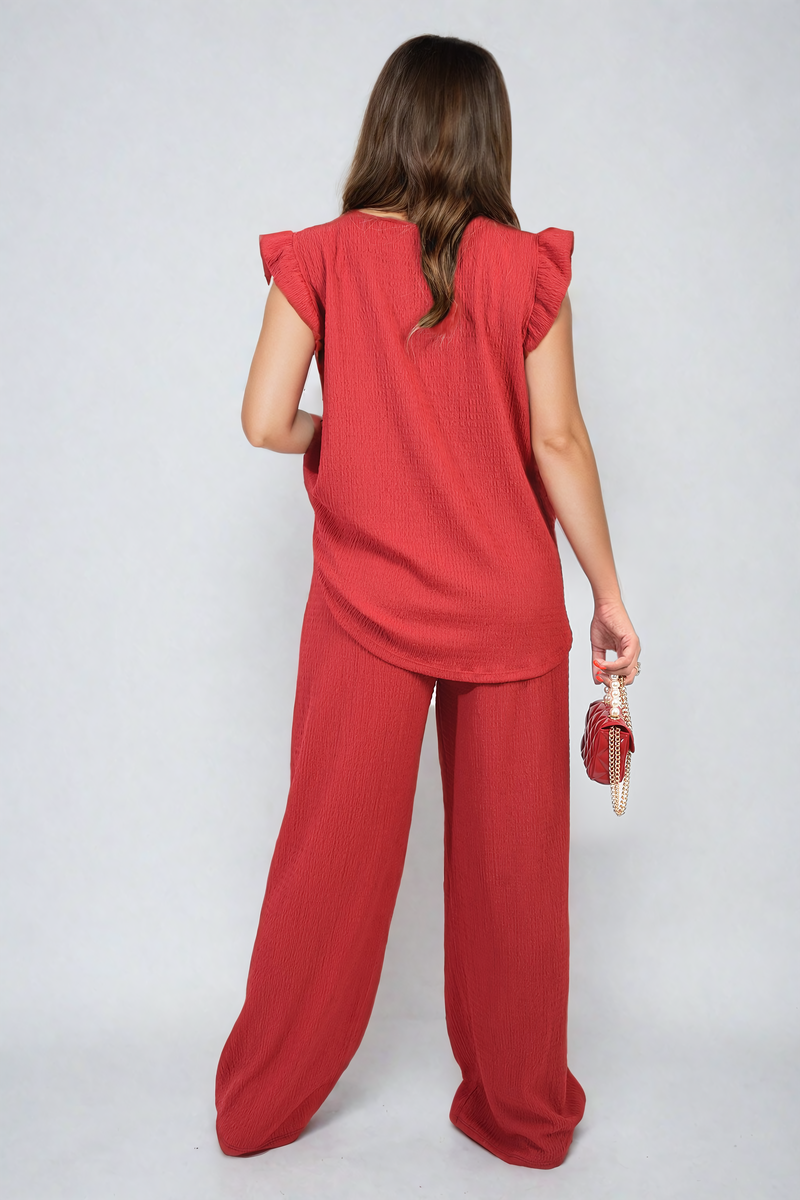 Ruffle Trim Top and Wide Leg Trouser Co-ord Set-5