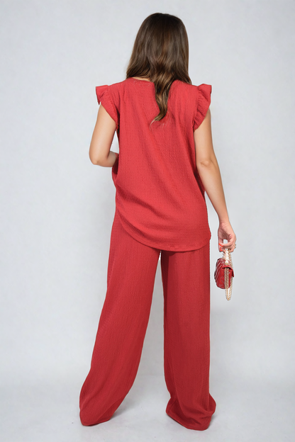 Ruffle Trim Top and Wide Leg Trouser Co-ord Set-5