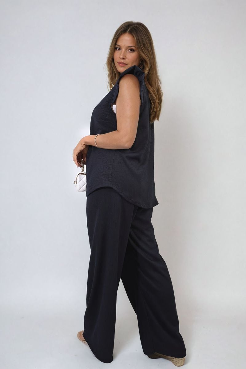 Ruffle Trim Top and Wide Leg Trouser Co-ord Set-1