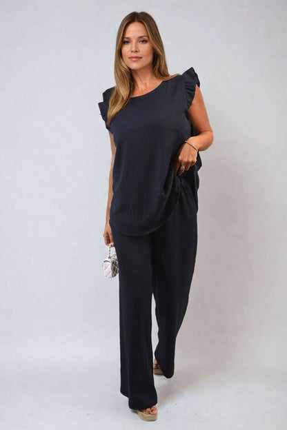 Ruffle Trim Top and Wide Leg Trouser Co-ord Set-2