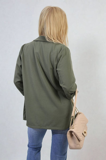 Longline Open Front Blazer Jacket with Front Pockets-9