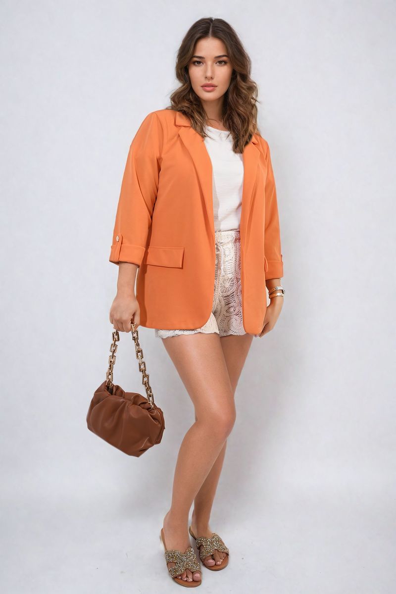 Longline Open Front Blazer Jacket with Front Pockets-6