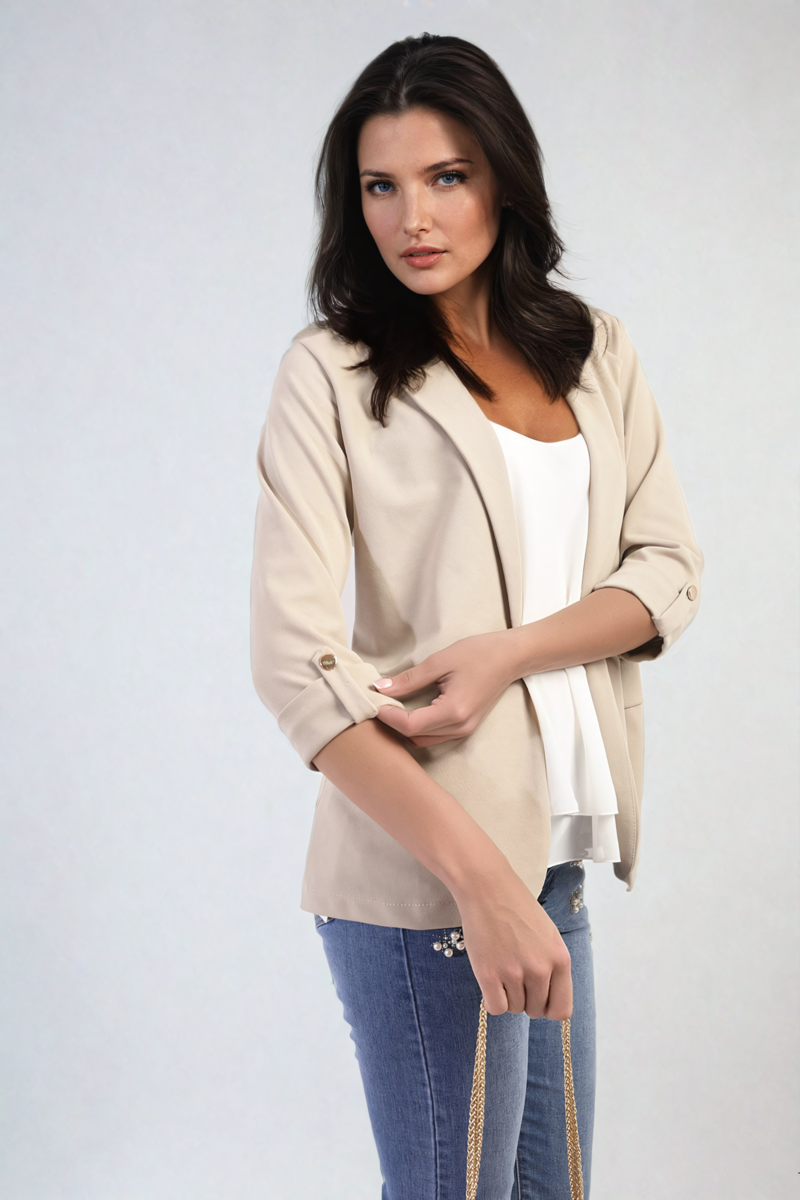 Longline Open Front Blazer Jacket with Front Pockets-4