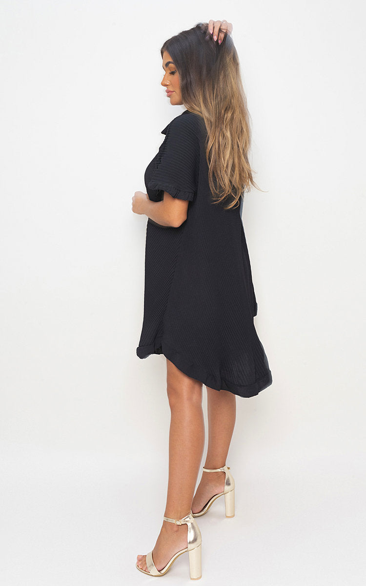 Button Down Oversized Ruffle Short Sleeve Mini Dress-9