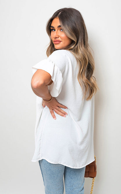Button Down Pleated Frill Tops-12