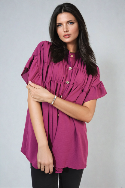 Button Down Pleated Frill Tops-2