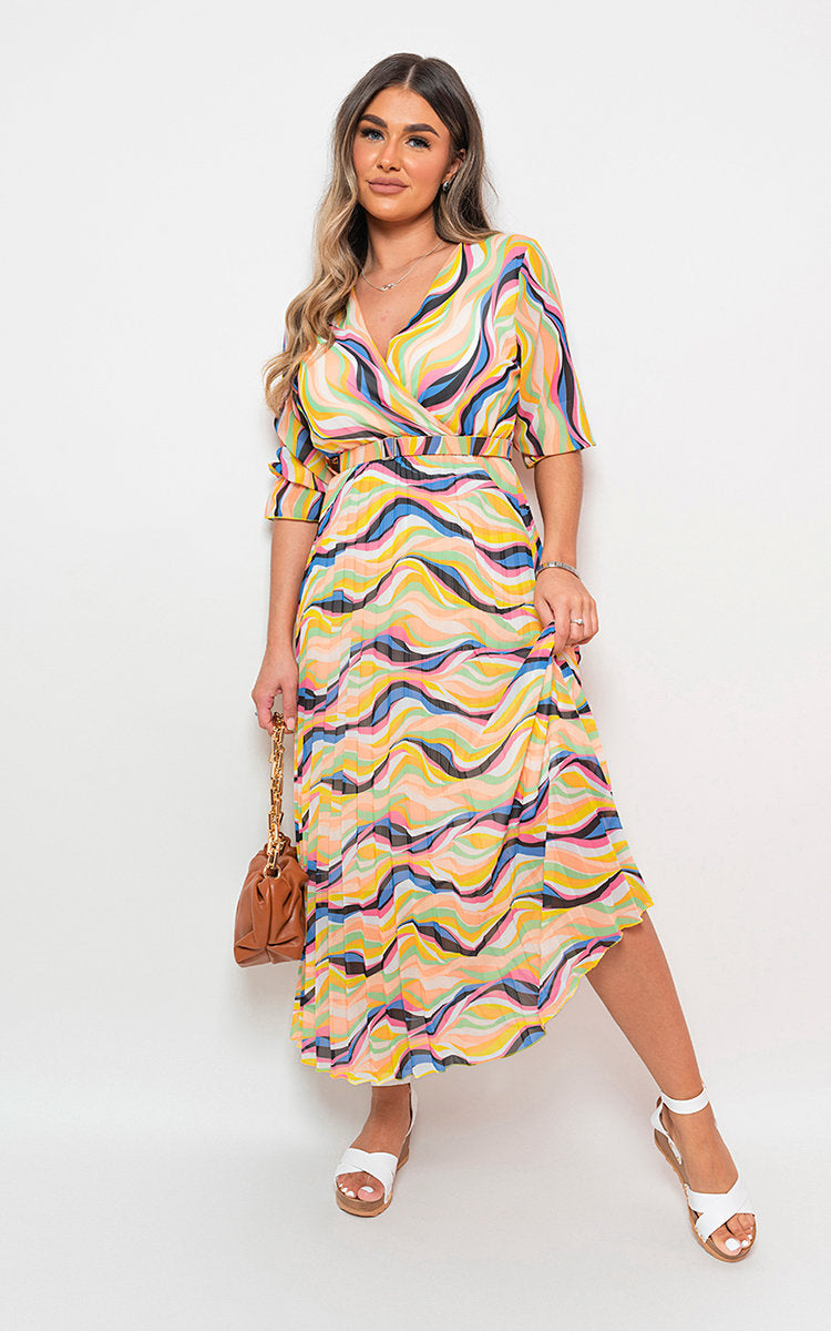 Long Sleeve Printed Maxi Dress with Belt Detail-3