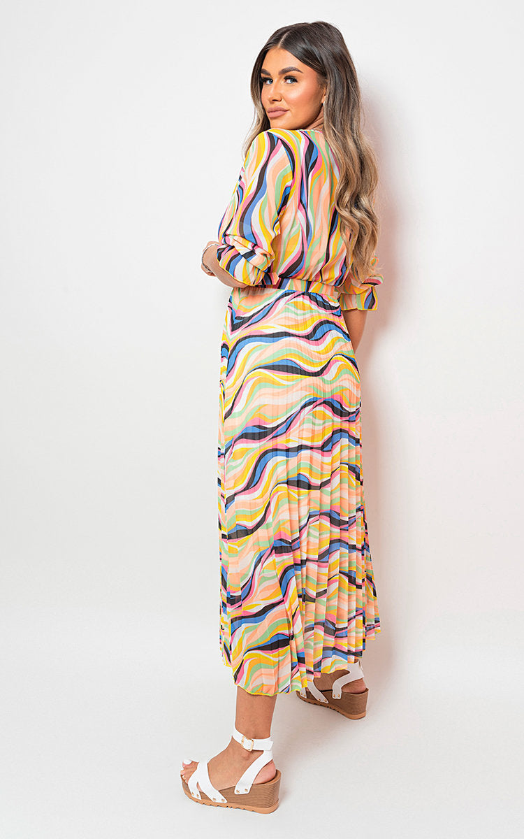 Long Sleeve Printed Maxi Dress with Belt Detail-4