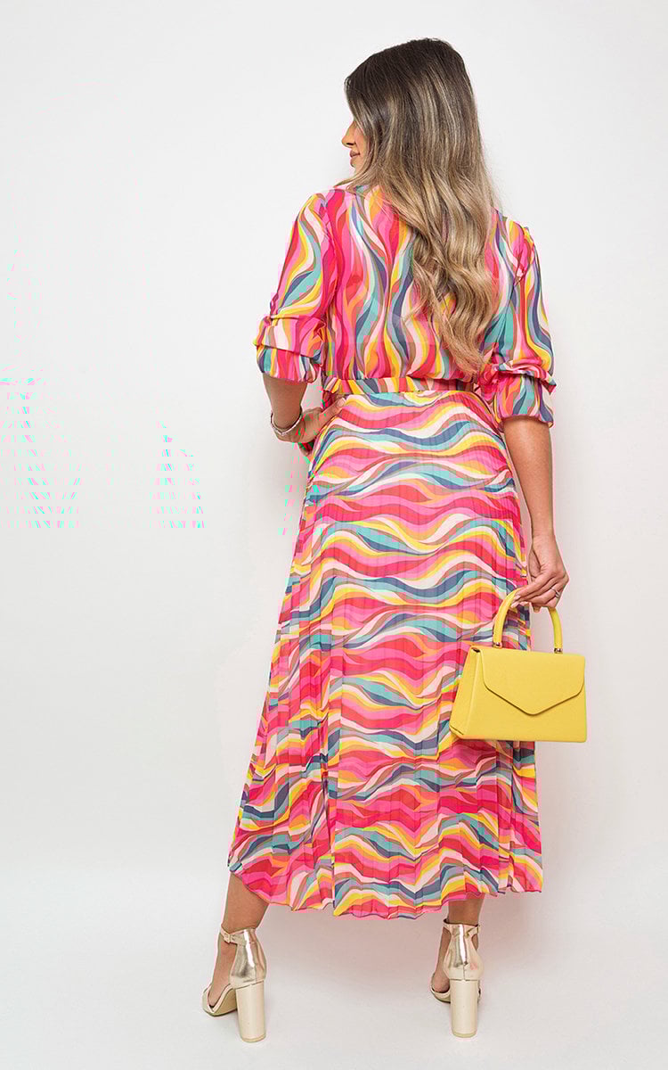 Long Sleeve Printed Maxi Dress with Belt Detail-7