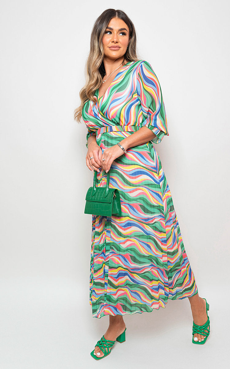 Long Sleeve Printed Maxi Dress with Belt Detail-1