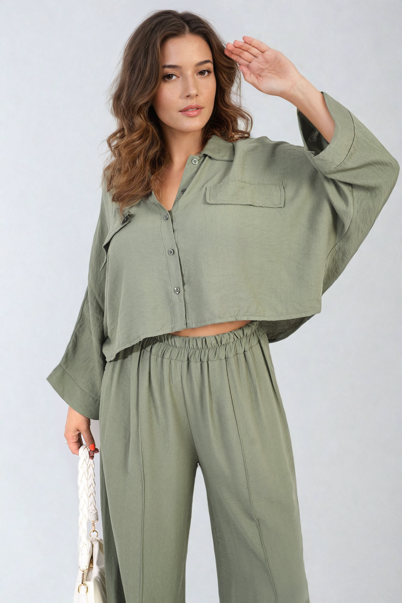 Oversized Long Sleeve Crop Top and Wide Leg Trouser Co-ord Set-7