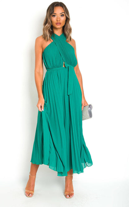 Pleated Crossover Maxi Dress-3