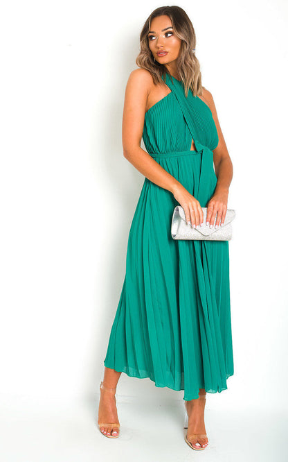Pleated Crossover Maxi Dress-4