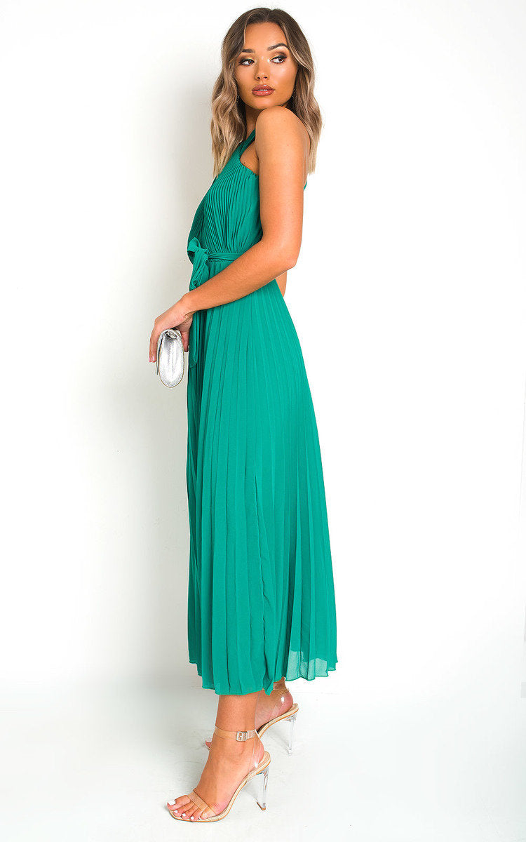 Pleated Crossover Maxi Dress-2