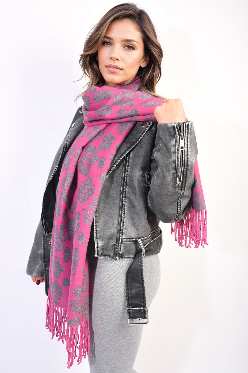 Animal Print Scarf with Tassel-3
