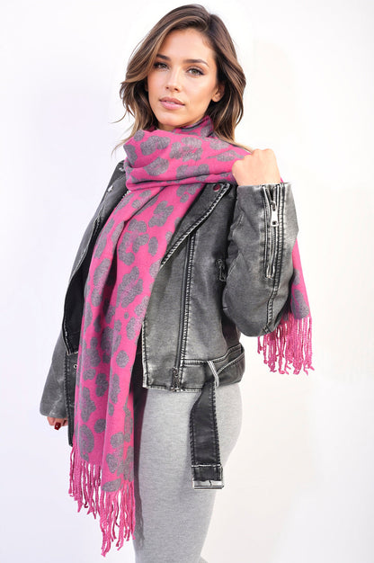 Animal Print Scarf with Tassel-3