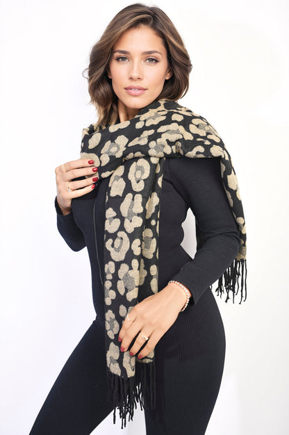Animal Print Scarf with Tassel-5