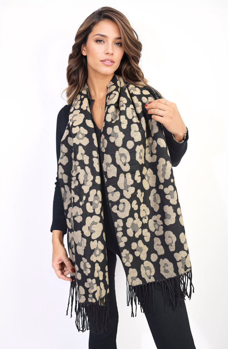 Animal Print Scarf with Tassel-4