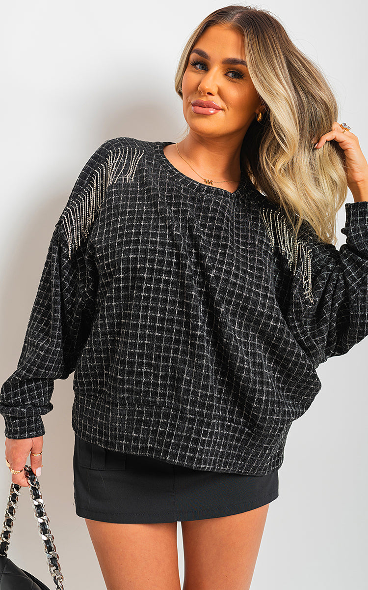 Long Sleeve Knitted Jumper with Tassel Detail-8