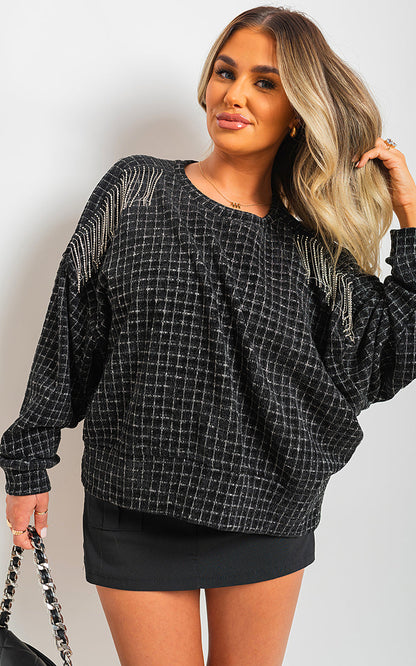 Long Sleeve Knitted Jumper with Tassel Detail-8