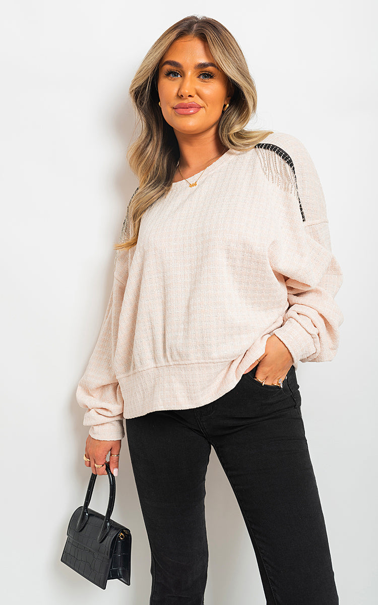 Long Sleeve Knitted Jumper with Tassel Detail-7