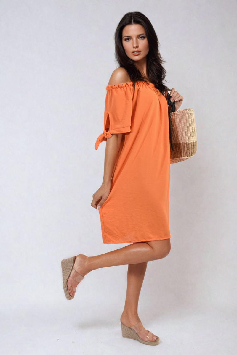 Knot Cuff Off Shoulder Mini Dress-1