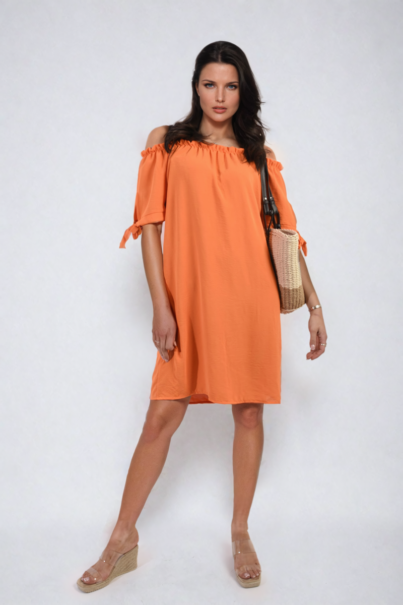 Knot Cuff Off Shoulder Mini Dress-0