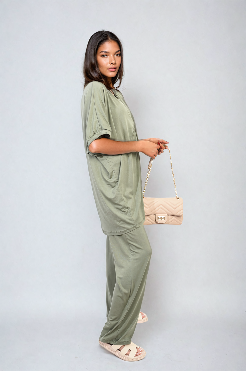 Twist Front Plunge Neckline Top and Trouser Co-ord Set-10