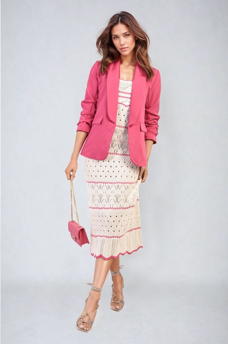 Ruched Sleeve Open Front Blazer Jacket with Front Pockets-9