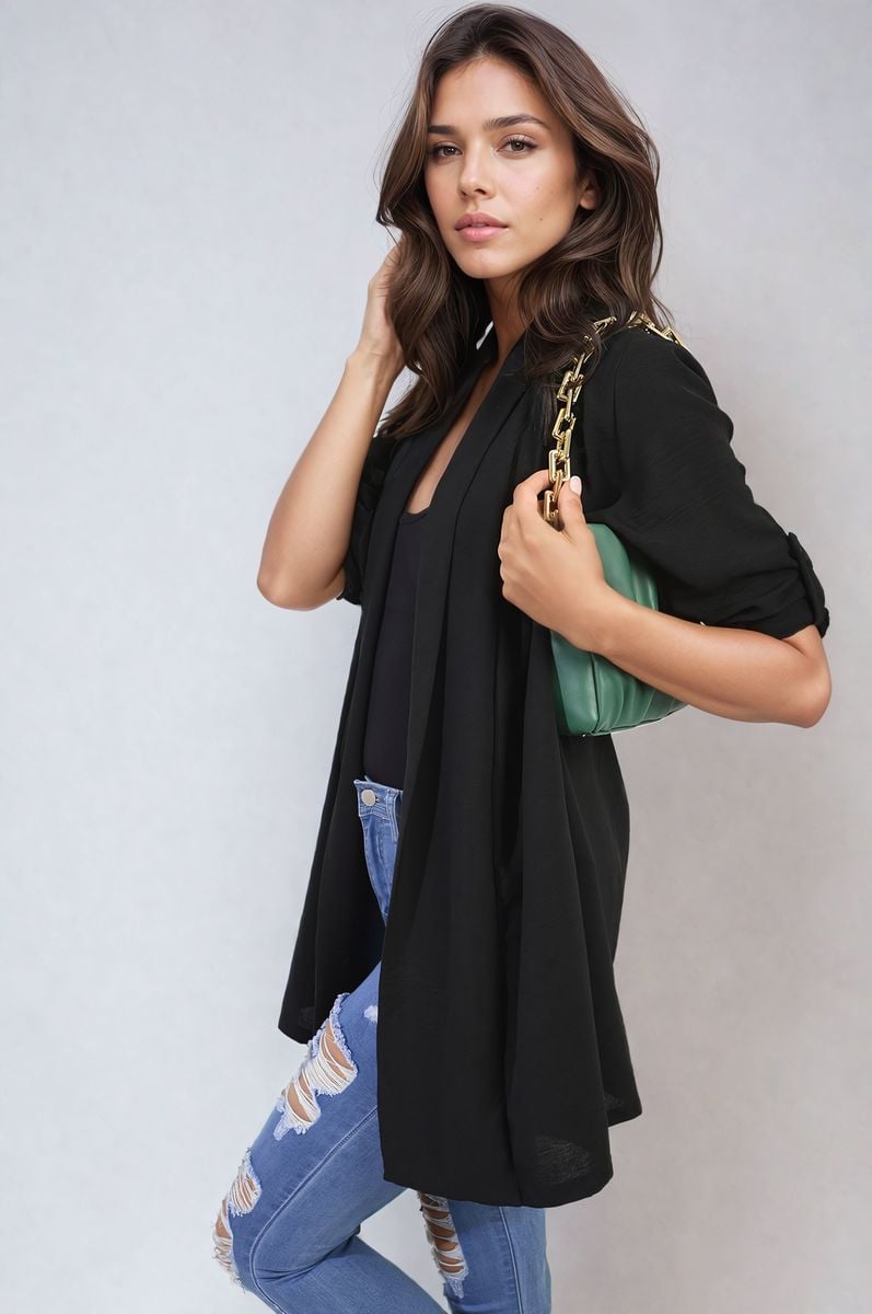 Open Front Roll Up Sleeve Cardigan-8
