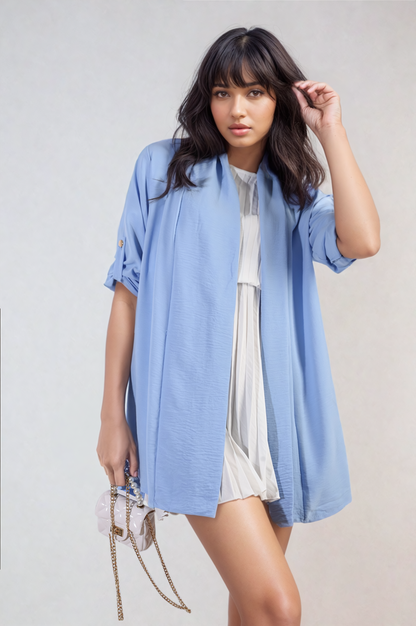 Open Front Roll Up Sleeve Cardigan-13